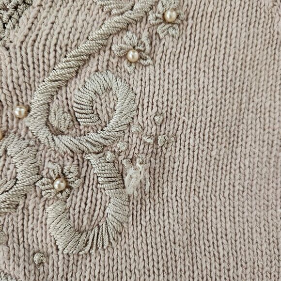 Kimberly Hope Vintage Knit, Embroidered, and Beaded Cardigan Sweater Beige Med - Picture 7 of 10